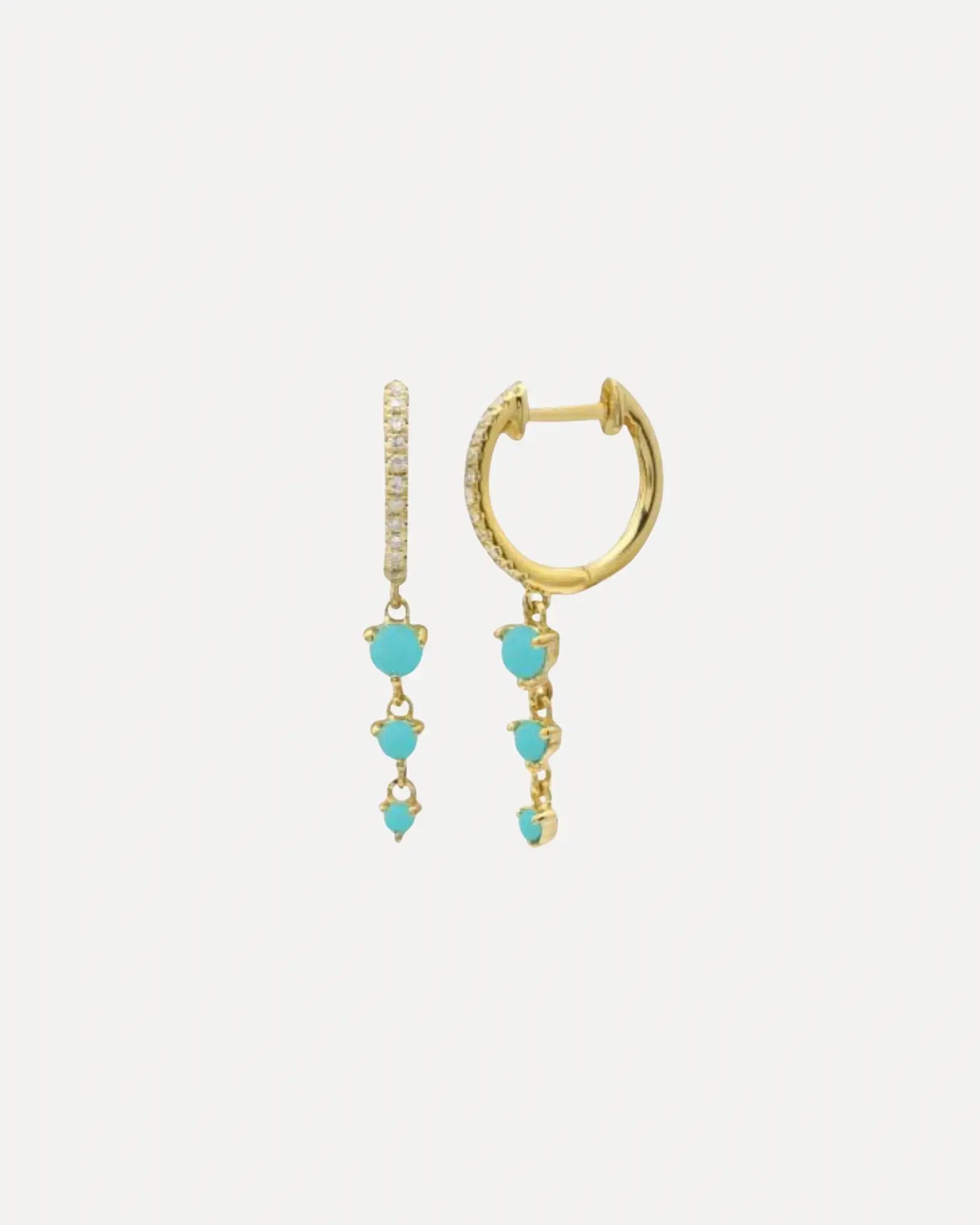14ky Turquoise Dangling Diamond Huggie Earrings 14ky Turquoise Dangling Diamond Huggie Earrings Squash Blossom Collection Squash Blossom Collection  Squash Blossom Vail