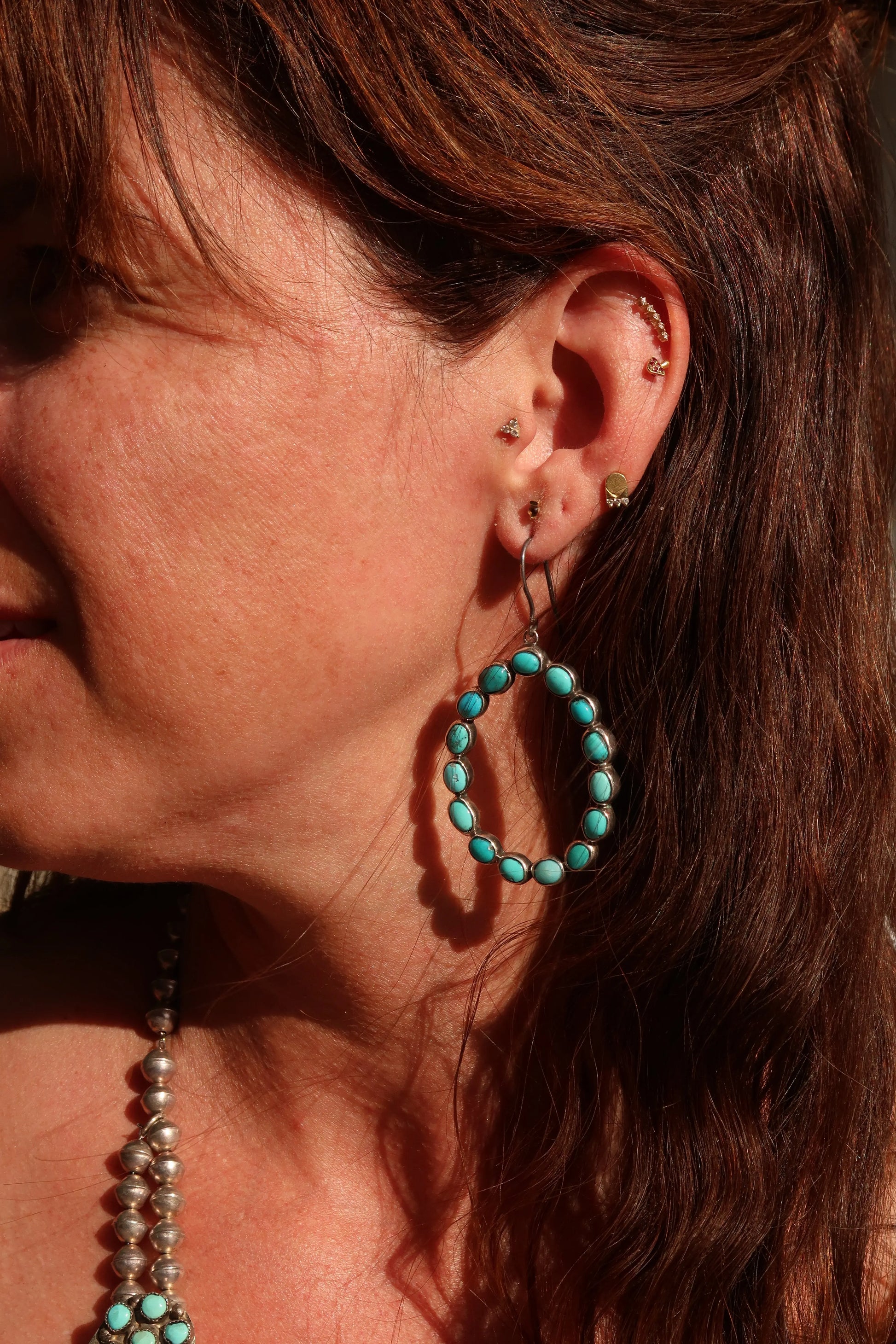 Turquoise Drop Earrings Turquoise Drop Earrings Native American Collection Native American Collection  Squash Blossom Vail