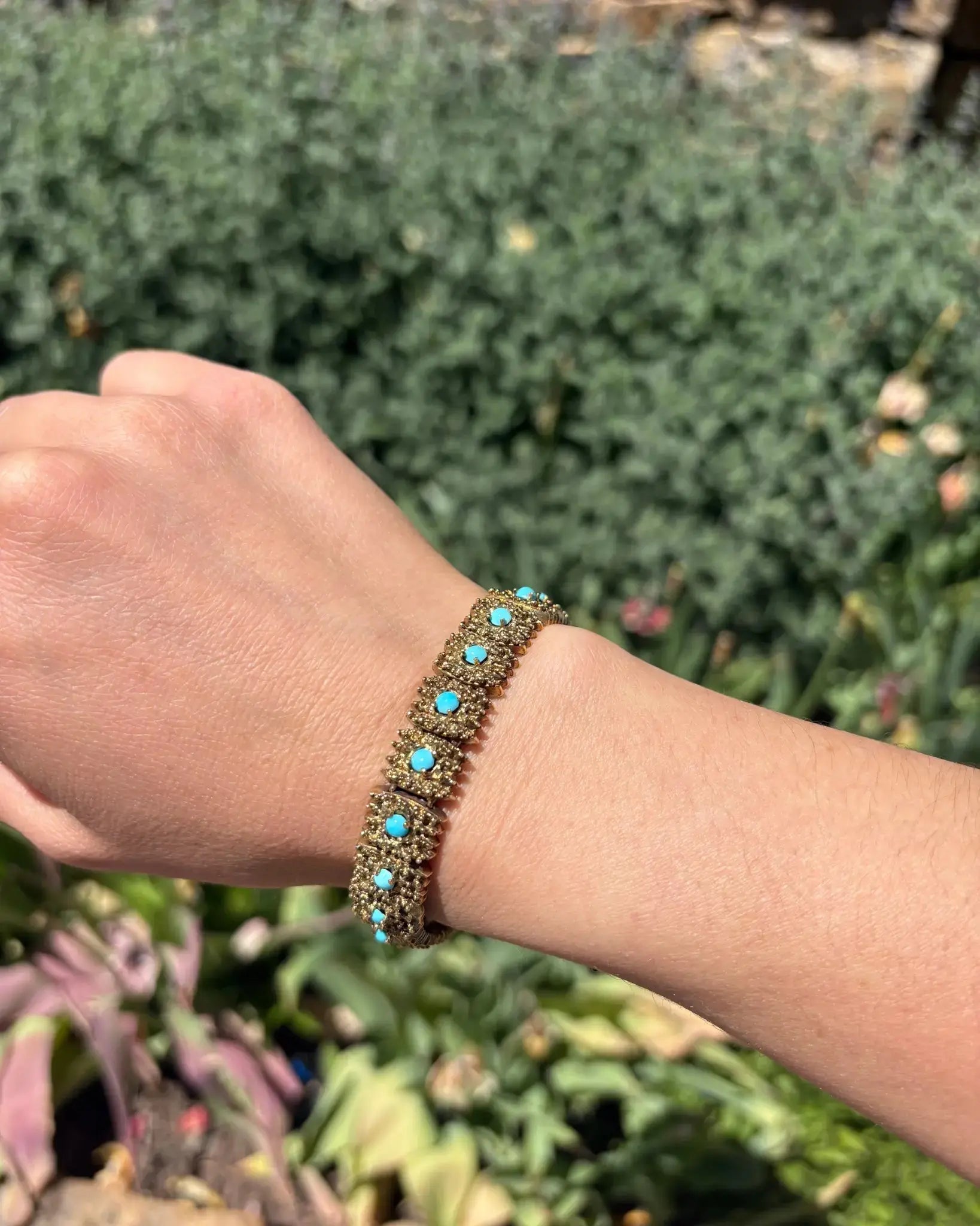 Turquoise Linked Bracelet Turquoise Linked Bracelet Vintage at the Squash Blossom Vintage at the Squash Blossom  Squash Blossom Vail