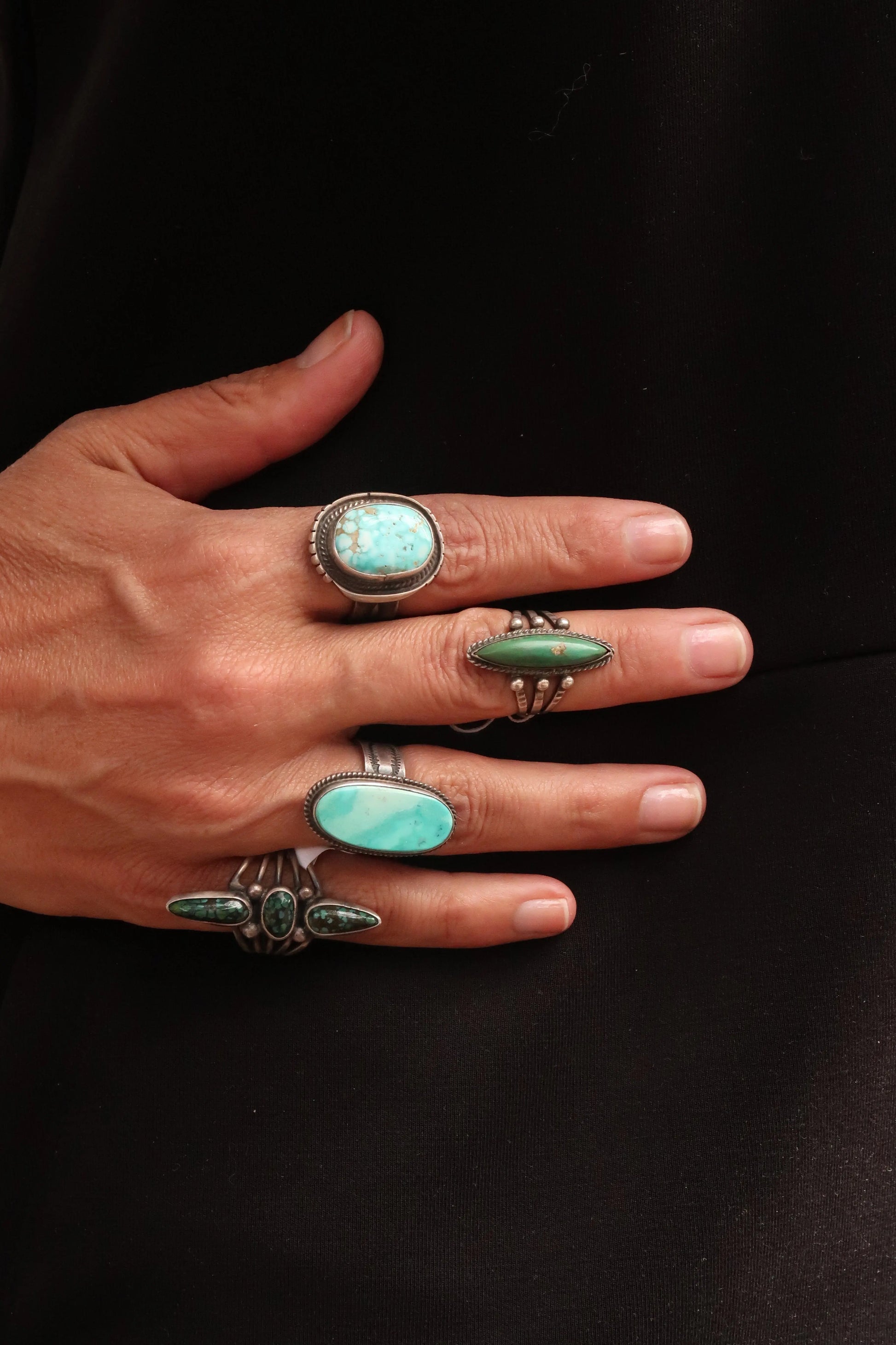 Turquoise Mountain 3 stone Ring Turquoise Mountain 3 stone Ring John Huntress John Huntress  Squash Blossom Vail