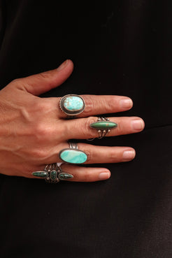 Turquoise Mountain 3 stone Ring Turquoise Mountain 3 stone Ring John Huntress John Huntress  Squash Blossom Vail