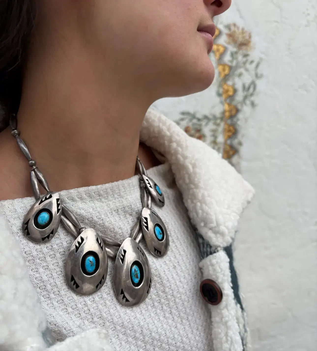 Turquoise Shadowbox Necklace Turquoise Shadowbox Necklace Native American Collection Native American Collection  Squash Blossom Vail