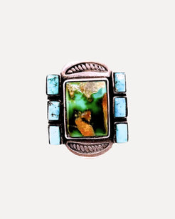 Turquoise Square Ring Turquoise Square Ring Peyote Bird Peyote Bird  Squash Blossom Vail