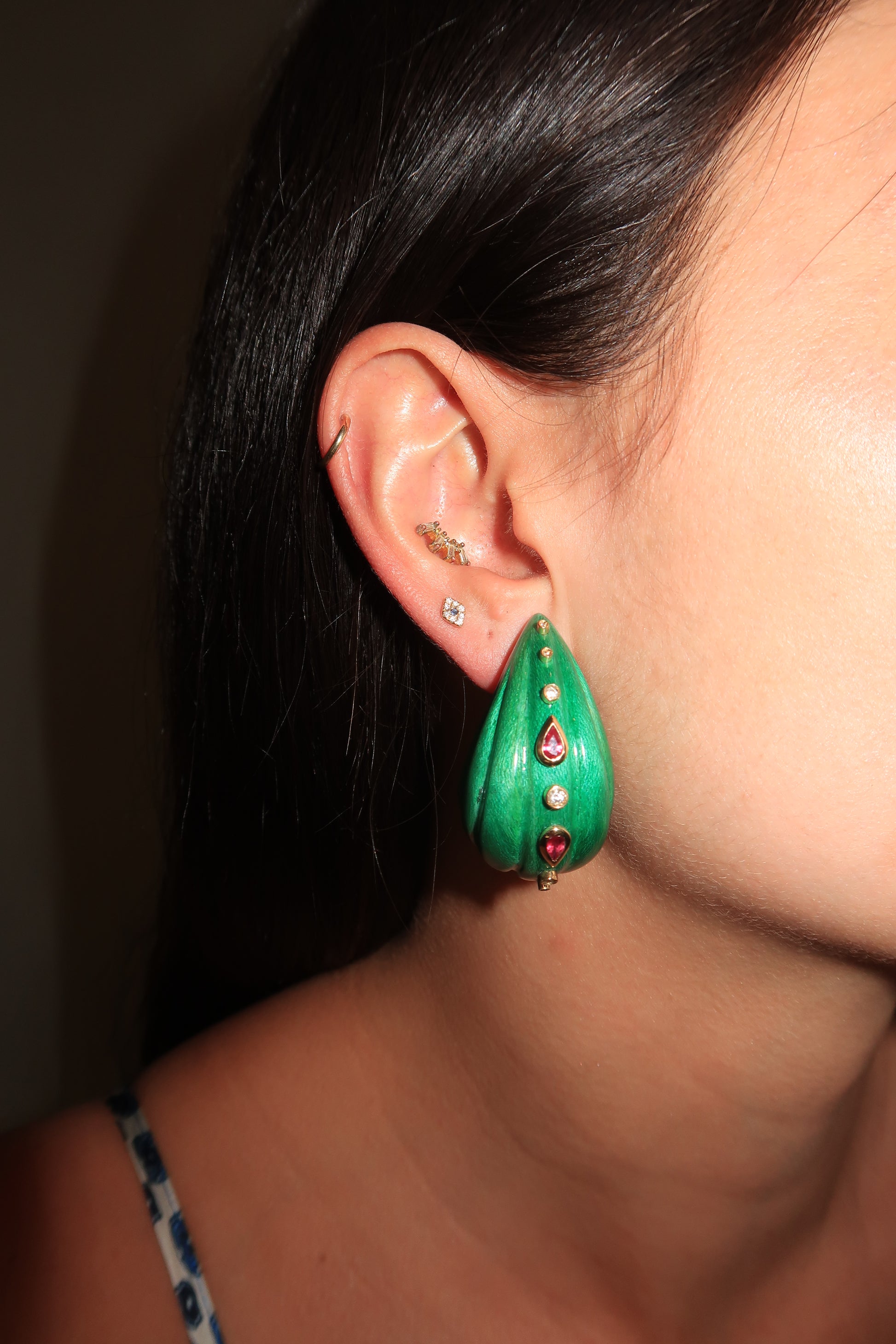Turquoise lacquered marquetry earrings Turquoise lacquered marquetry earrings Silvia Furmanovich Silvia Furmanovich  Squash Blossom Vail