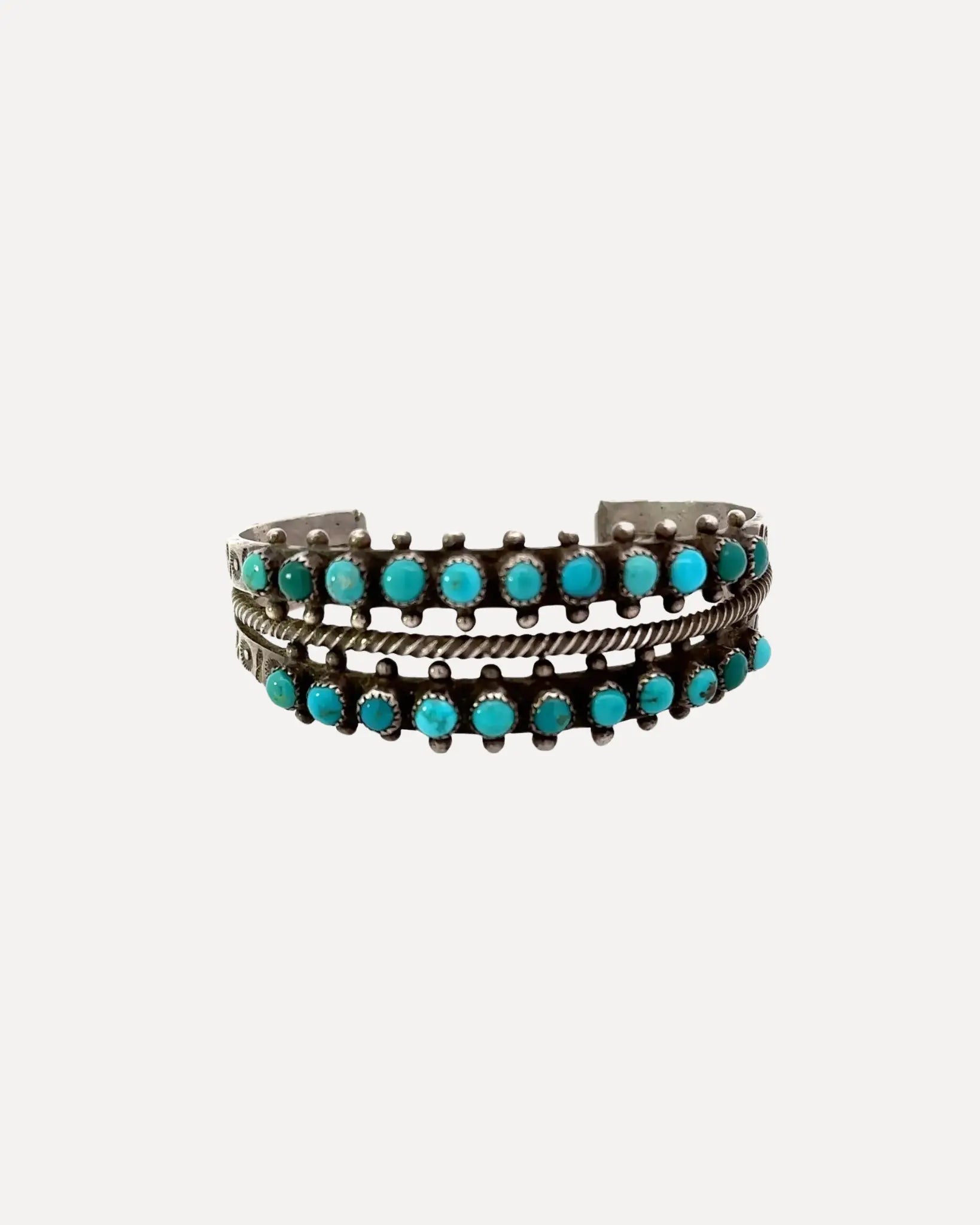 Native American 1950's Sterling Silver Fox Turquoise Cuff Bracelet 