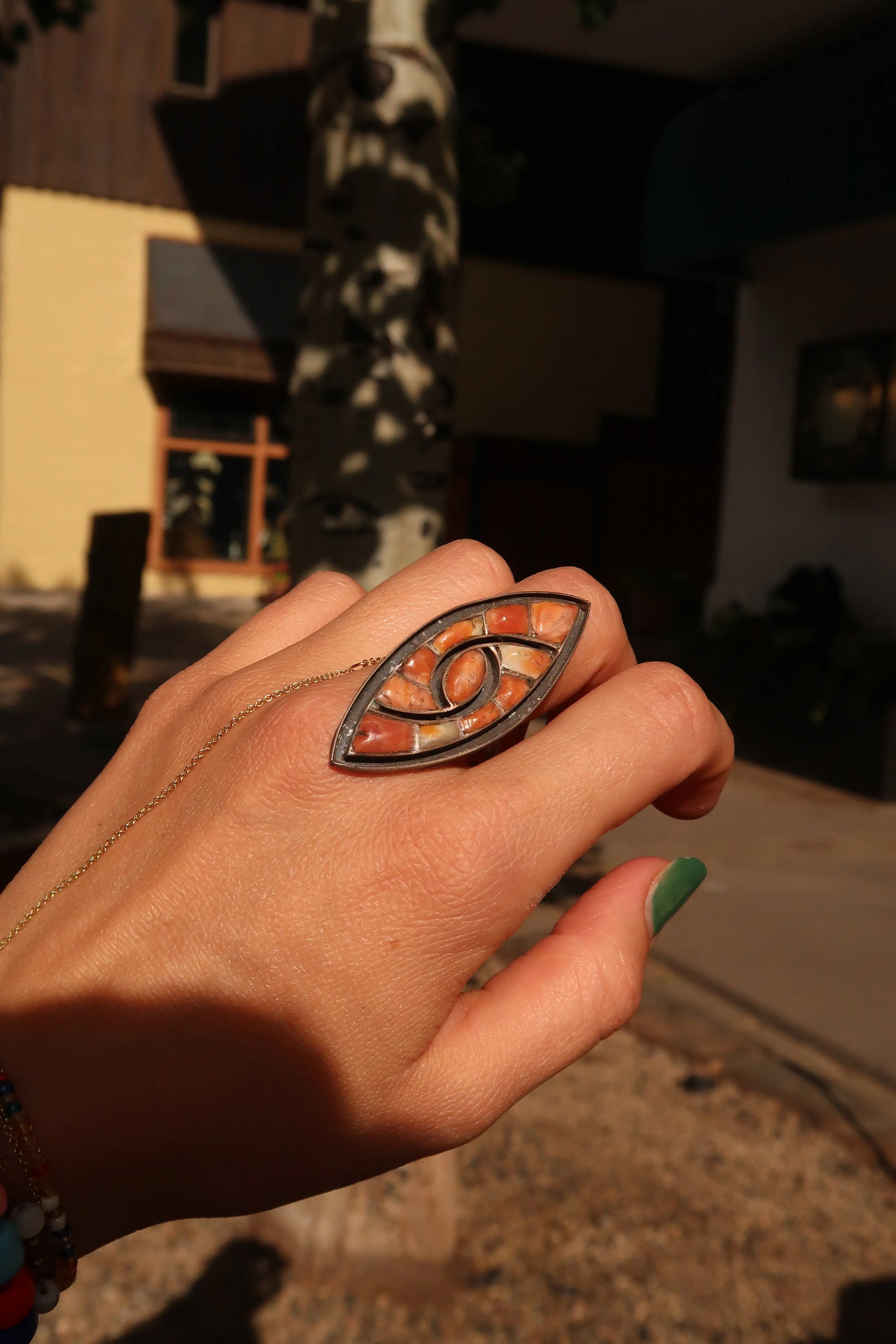 Vintage Marquis Spiny Oyster Ring Vintage Marquis Spiny Oyster Ring Native American Collection Native American Collection  Squash Blossom Vail