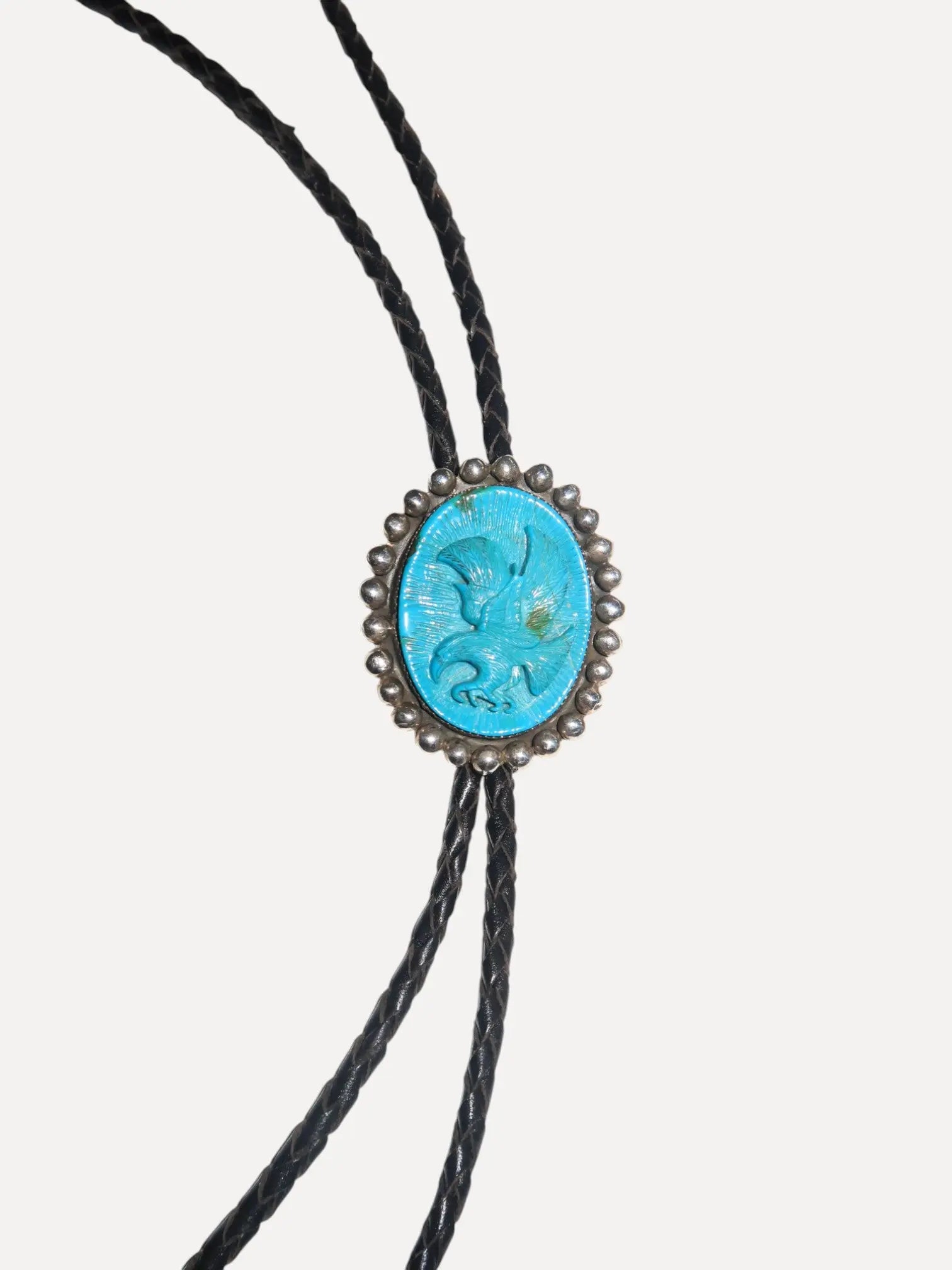 Vintage carved Turquoise Bolo with Eagle Vintage carved Turquoise Bolo with Eagle Vintage at the Squash Blossom Vintage at the Squash Blossom  Squash Blossom Vail