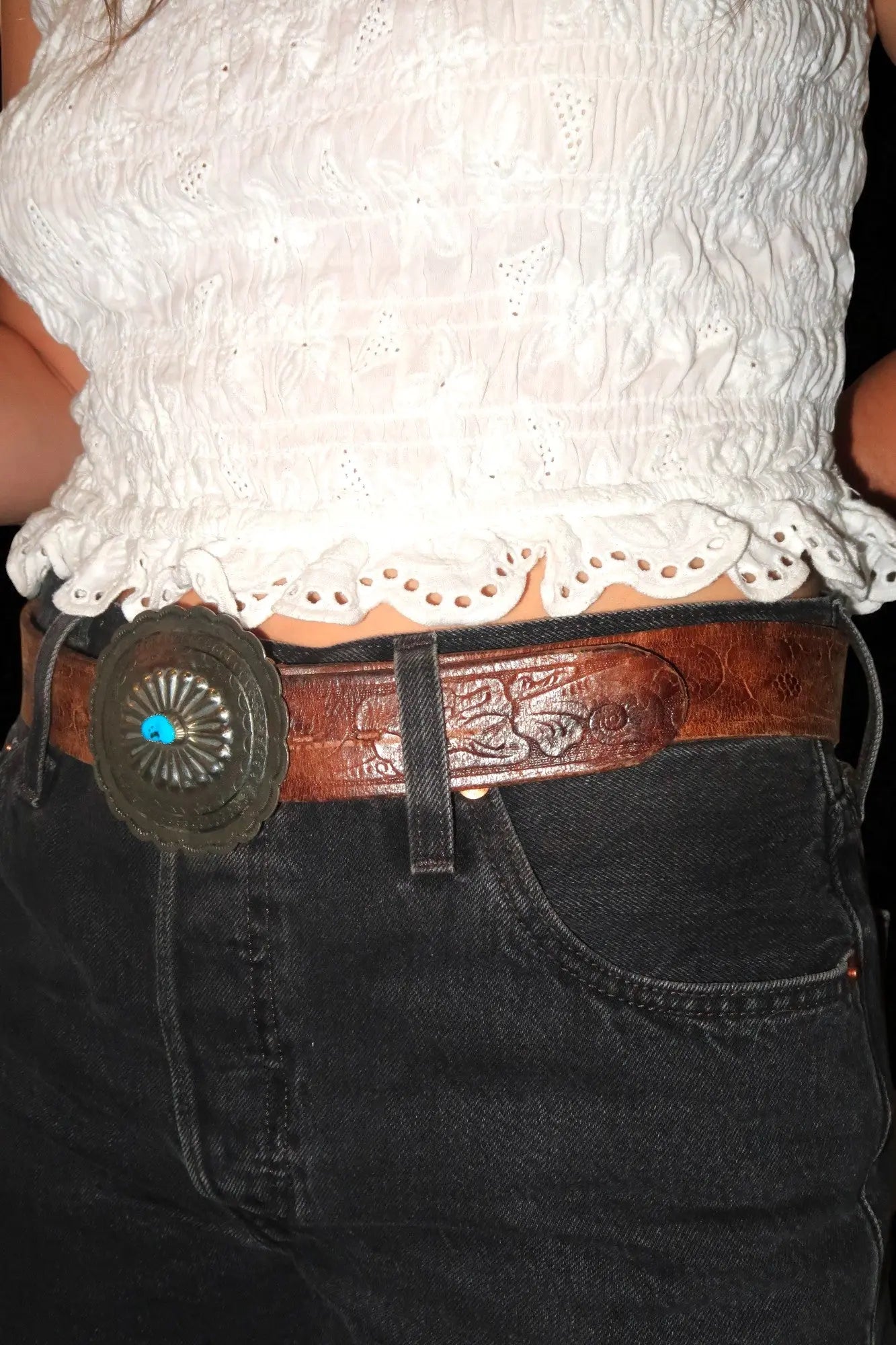 Vintage leather belt strap Vintage leather belt strap Squash Blossom Collection Squash Blossom Collection  Squash Blossom Vail