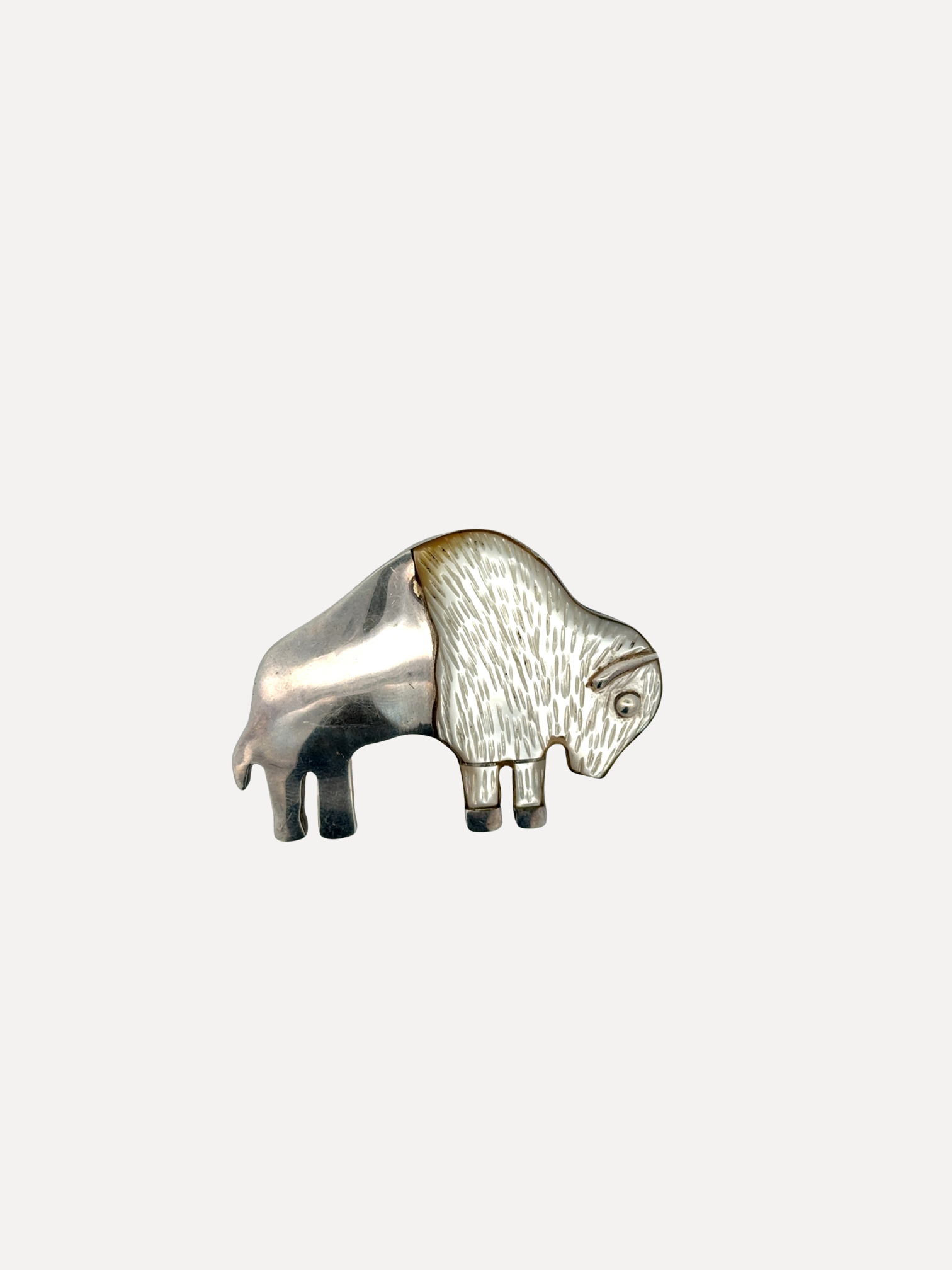 Vintage Sterling & Mother-of-Pearl Bison Brooch