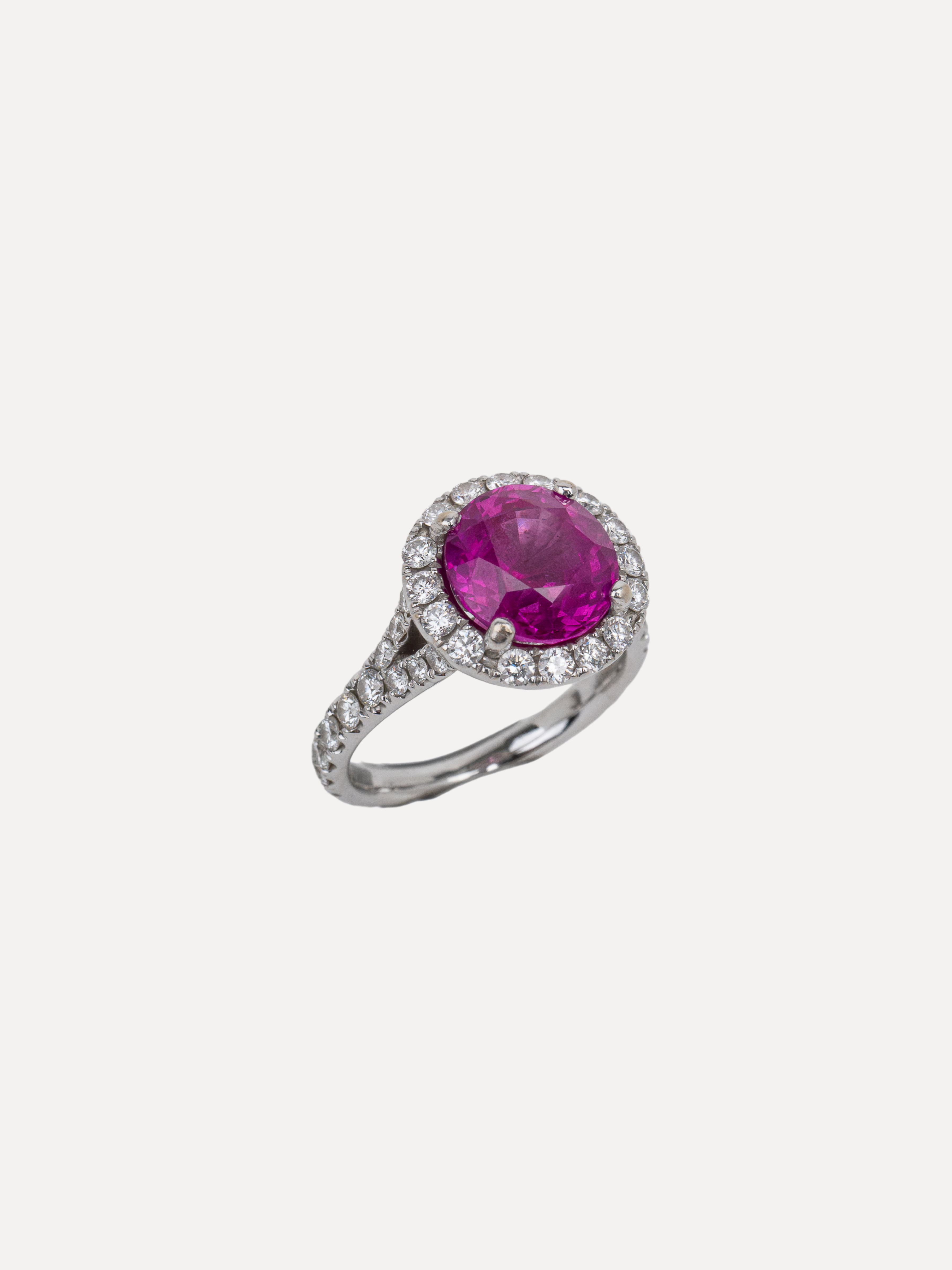 Vivid Pink Sapphire and Diamond Ring