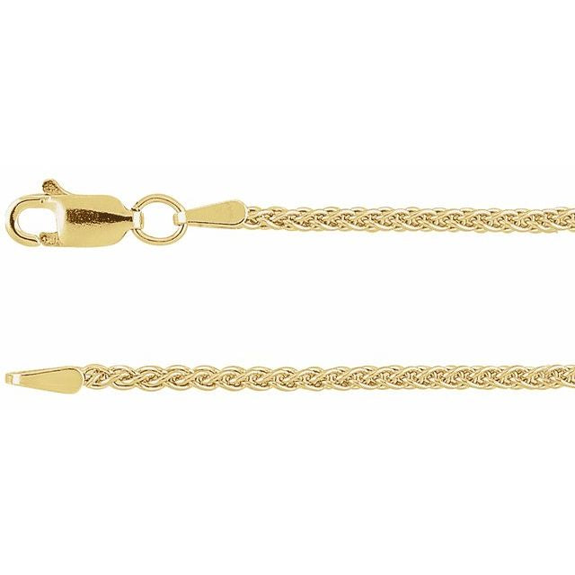 Gold chain necklace with clasp on a white background