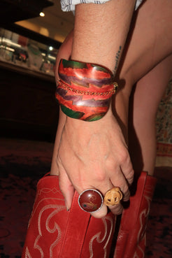 Wide Marquetry Cuff with Leaf Detail Wide Marquetry Cuff with Leaf Detail Silvia Furmanovich Silvia Furmanovich  Squash Blossom Vail