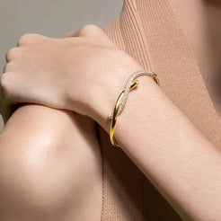 Yellow Gold Half Diamond Tie Bangle Yellow Gold Half Diamond Tie Bangle Boochier Boochier  Squash Blossom Vail