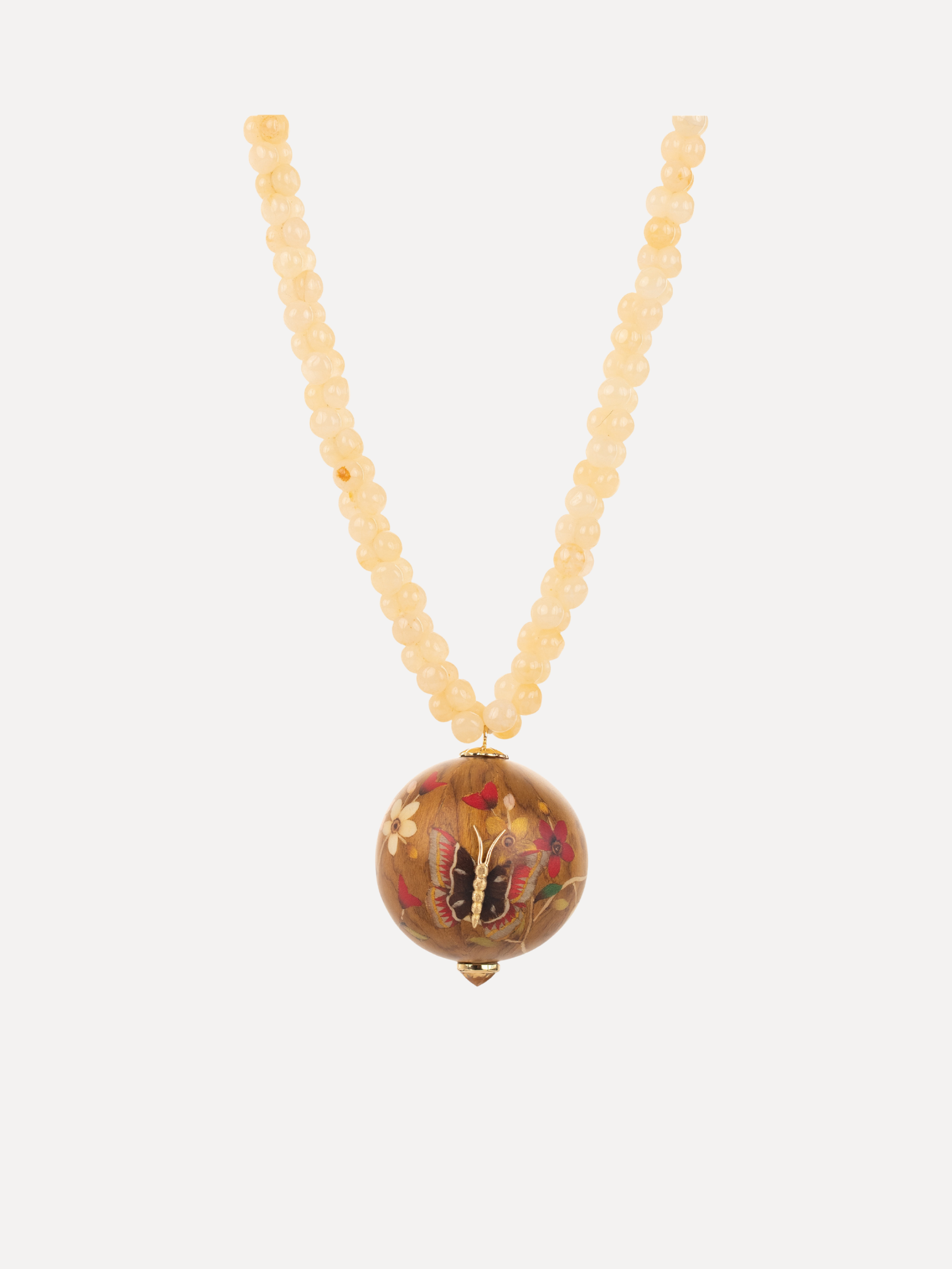 Yellow Calcite Butterfly Marquetry Necklace