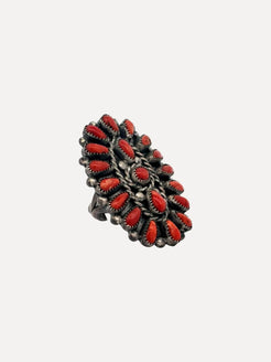 Zuni Coral Ring, 19 Stones Zuni Coral Ring, 19 Stones Squash Blossom Vail Squash Blossom Vail  Squash Blossom Vail