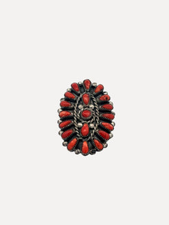 Zuni Coral Ring, 19 Stones Zuni Coral Ring, 19 Stones Squash Blossom Vail Squash Blossom Vail  Squash Blossom Vail