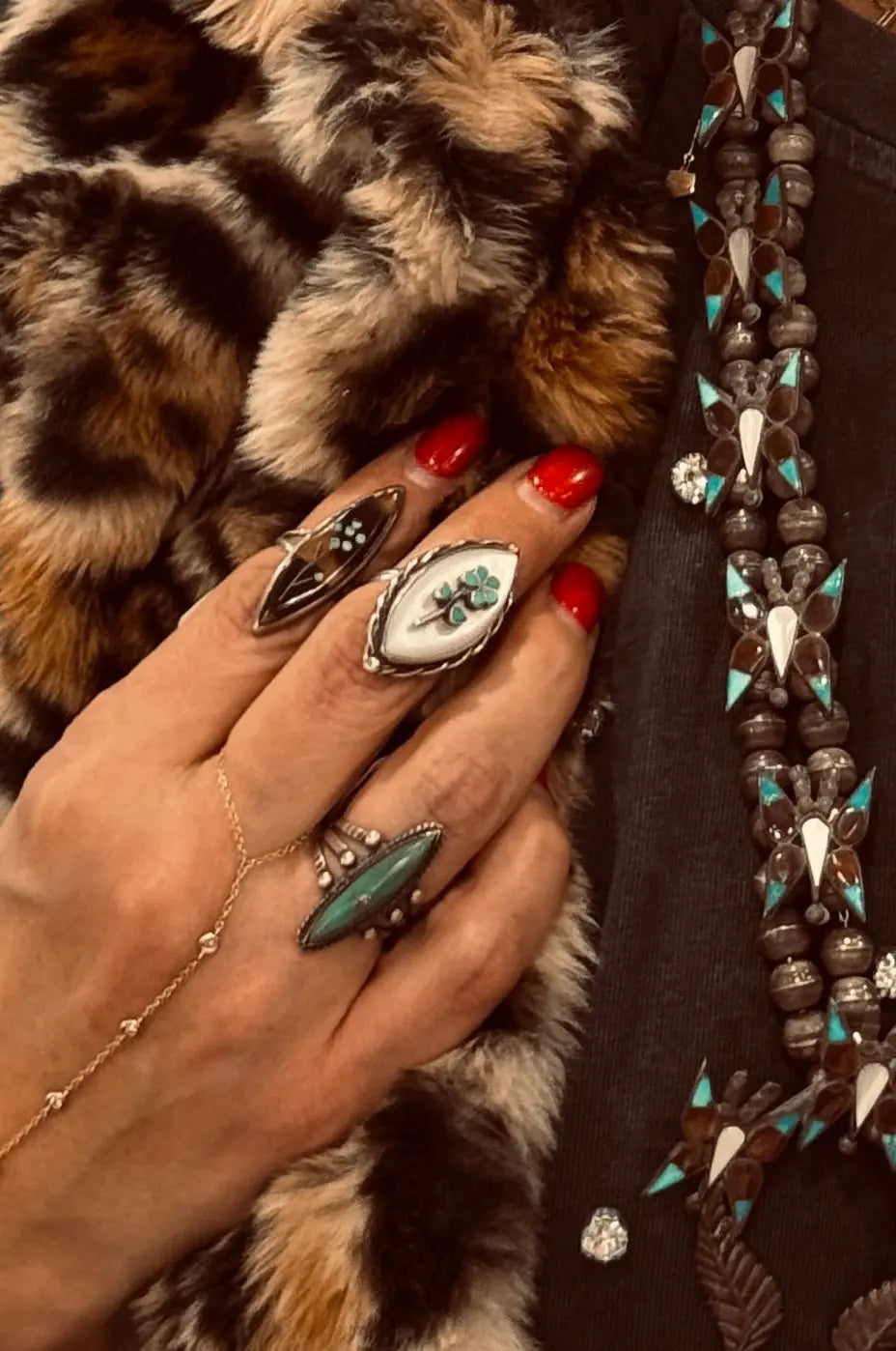 Zuni MOP and Turquoise Flower Ring Zuni MOP and Turquoise Flower Ring Native American Collection Native American Collection  Squash Blossom Vail