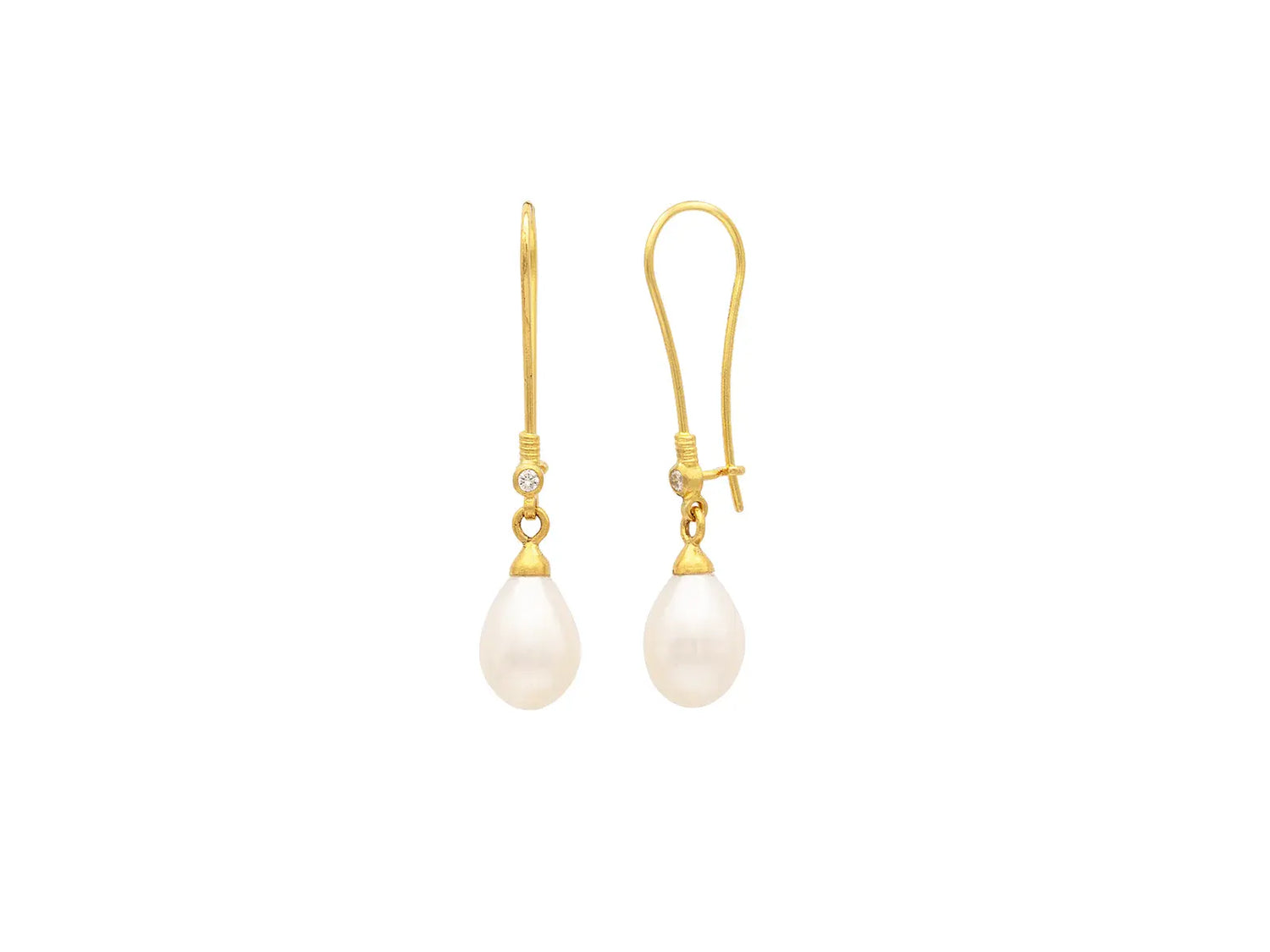 GURHAN Oyster Gold Single Drop Earrings, 13x9mm on Wire Hook, with Pearl and Diamond GURHAN Oyster Gold Single Drop Earrings, 13x9mm on Wire Hook, with Pearl and Diamond Gurhan Gurhan  Squash Blossom Vail
