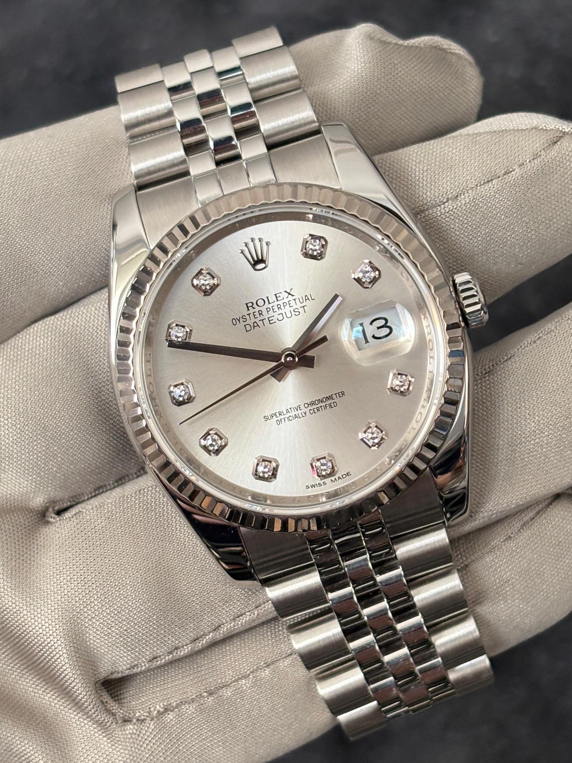 Rolex Datejust 36MM WG/SS Silver Diamond