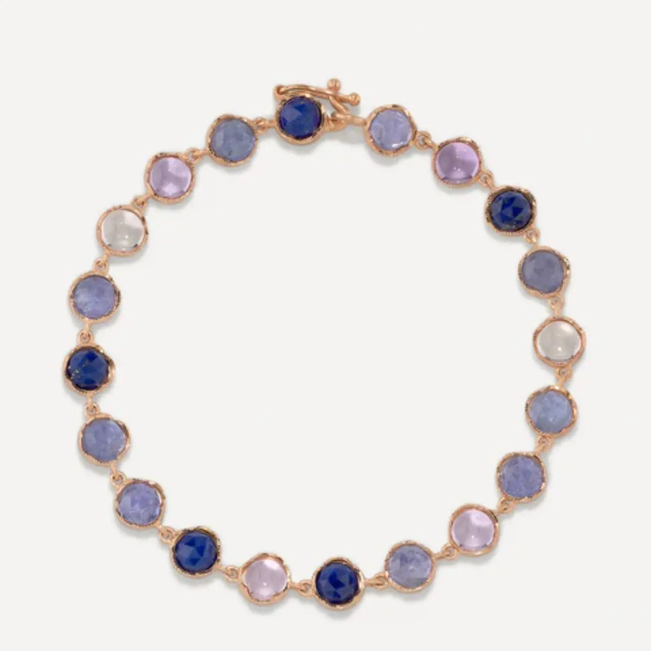 Small classic linked tanzanite, rose of France and lapis bracelet Irene Neuwirth