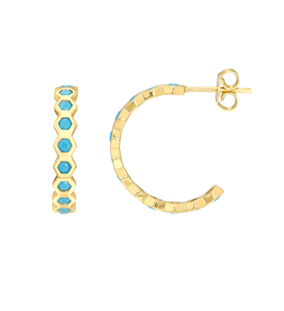 Round Turquoise Honey Comb J-Hoops
