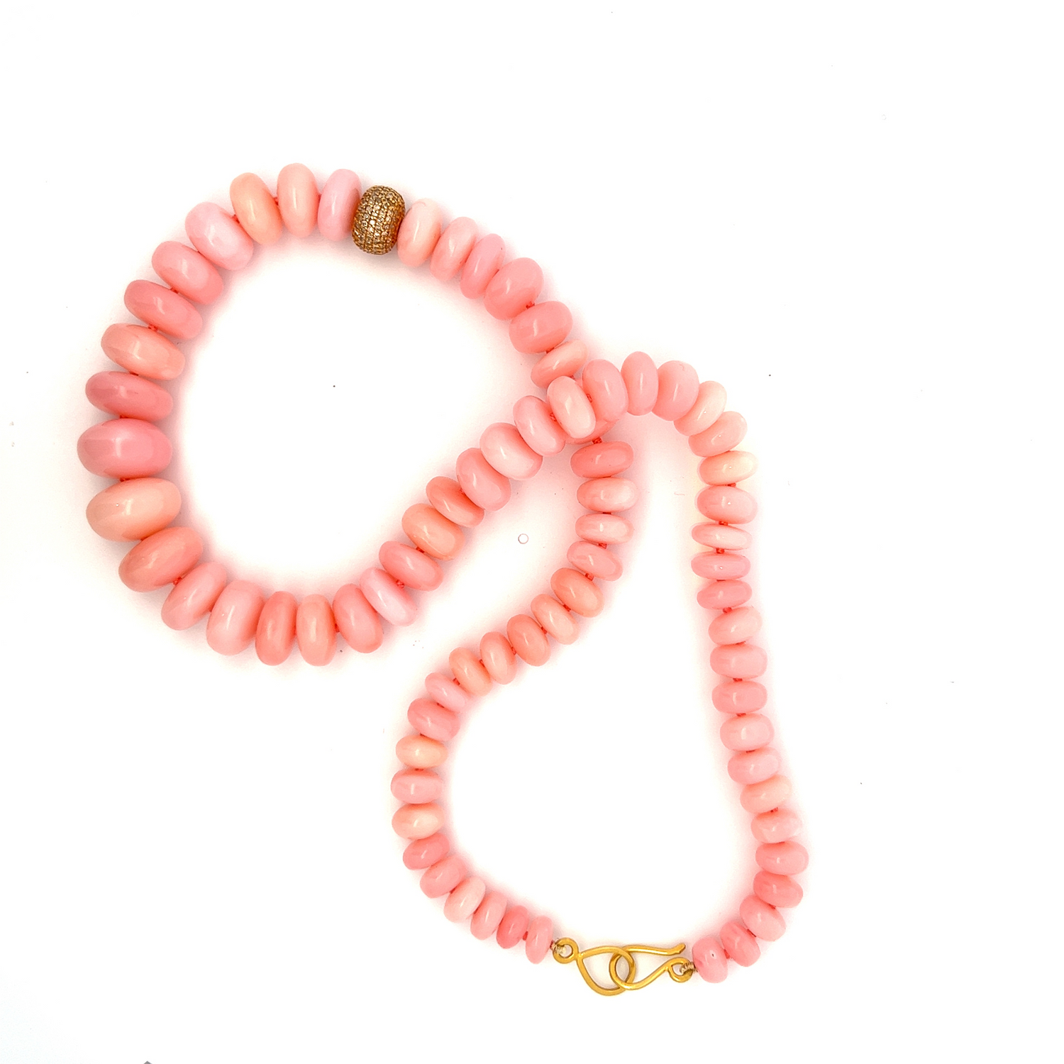Pink opal rondelle beaded necklace Joon Han
