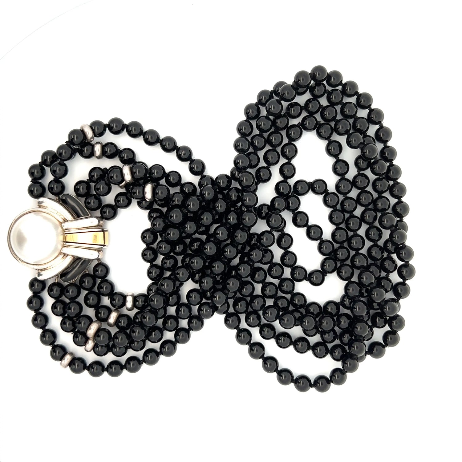 CARTIER five strand onyx, sterling, 18KY accent Vintage at the Squash Blossom