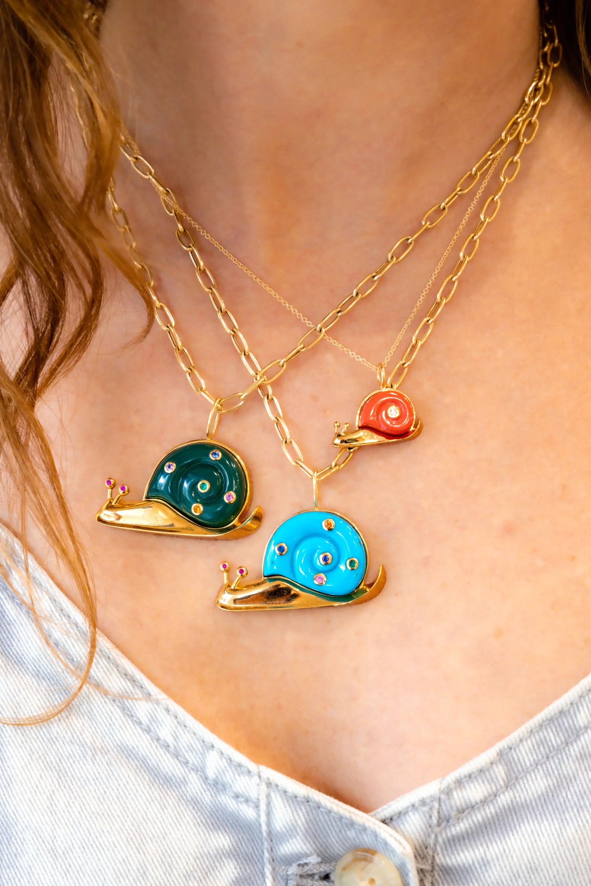 Brent Neale Large Snail Pendant with Turquoise on Chain - Squash Blossom Vail