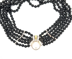 CARTIER five strand onyx, sterling, 18KY accent Vintage at the Squash Blossom