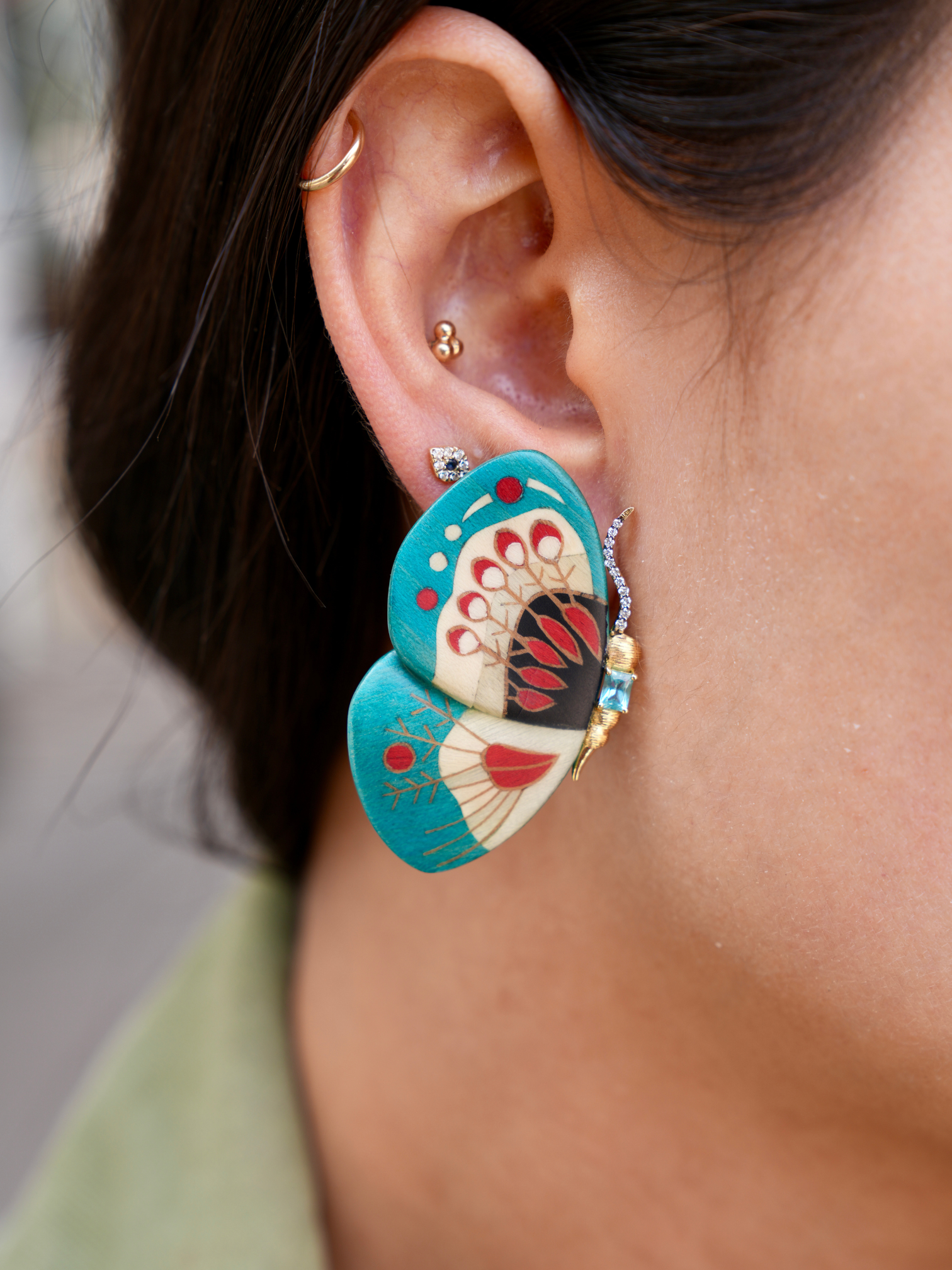 Marquetry Cumaru wood butterfly earrings