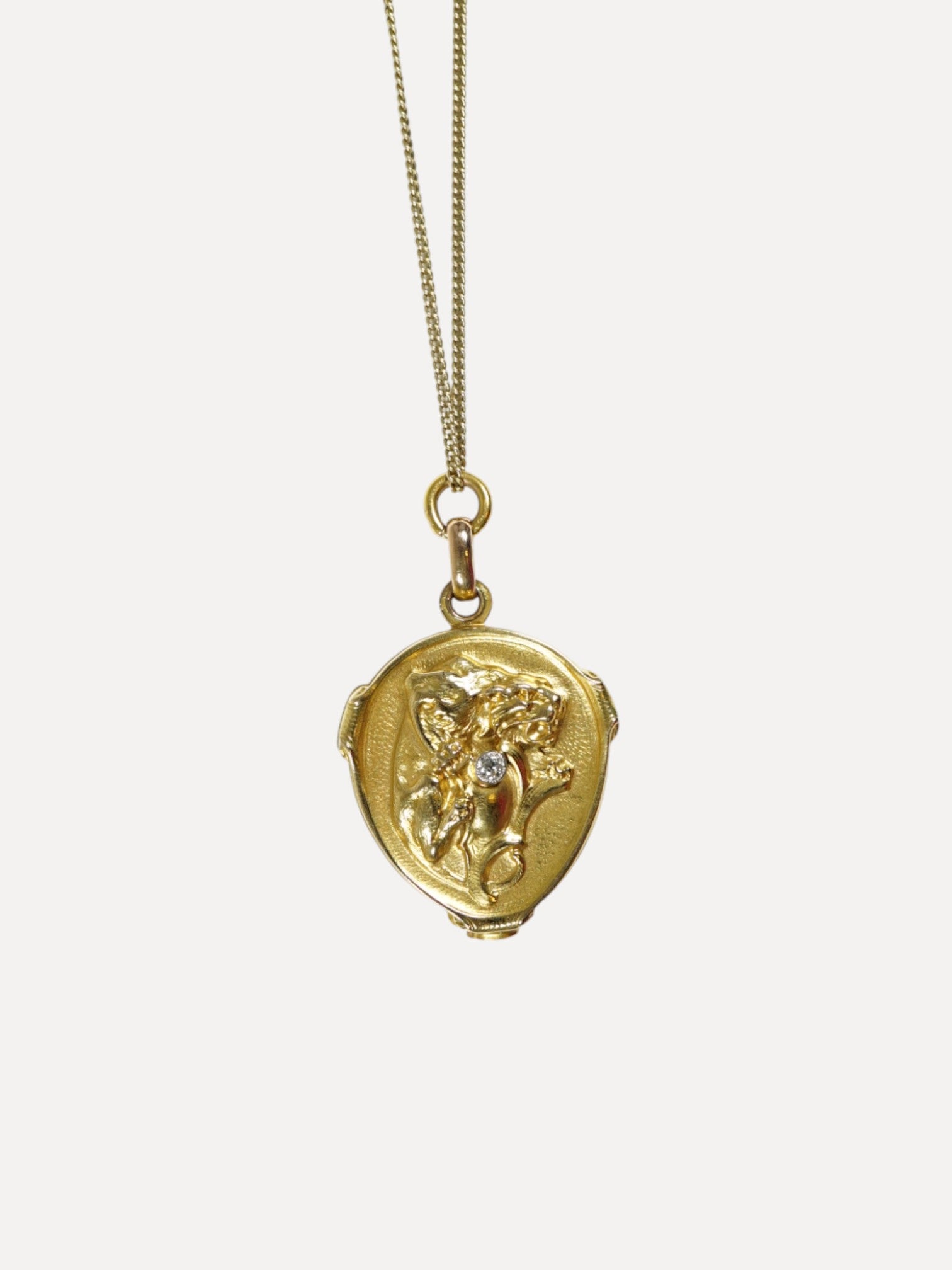 1900 Lion Locket Pendant and Chain