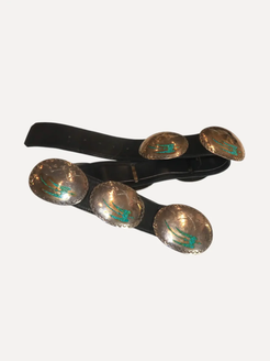 Peyote Bird or Water Bird Chip-Inlay belt by Tommy Singer Peyote Bird or Water Bird Chip-Inlay belt by Tommy Singer Native American Collection Native American Collection  Squash Blossom Vail