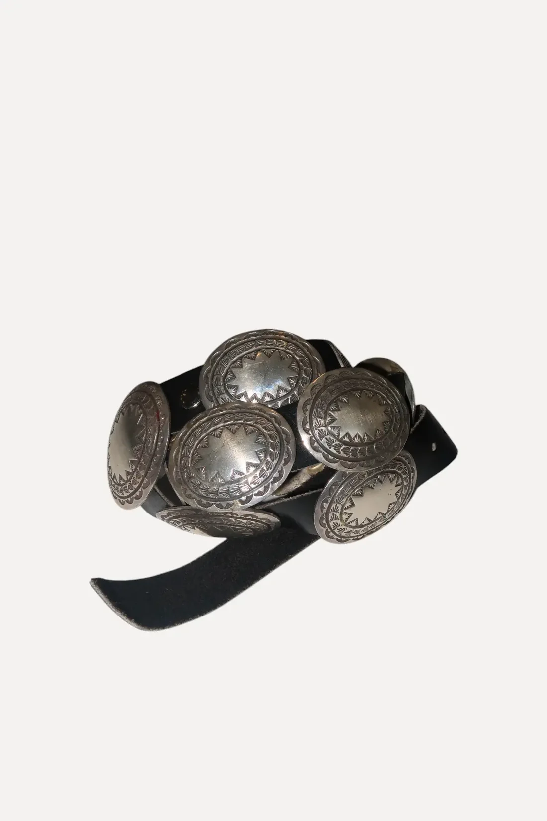 1980s Sterling Concho Belt, Navajo, Willie Mariano 1980s Sterling Concho Belt, Navajo, Willie Mariano Native American Collection Native American Collection  Squash Blossom Vail