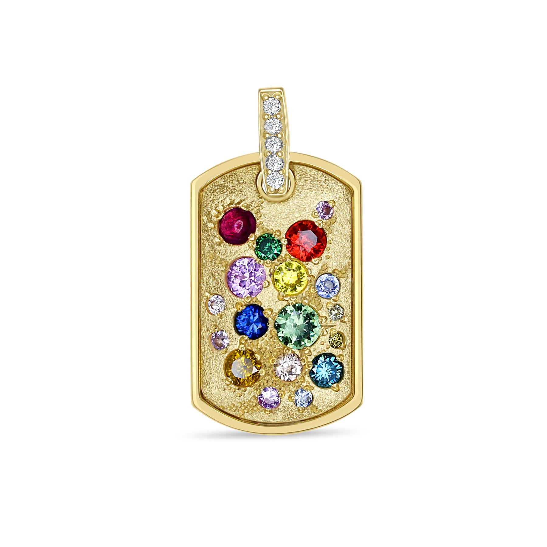 MEDIUM TAG GOLD RUBY GREEN PINK YELLOW BLYE SAPPHIRES YELLOW GREEN AND BLUE DIAMONDS DIAS BAIL