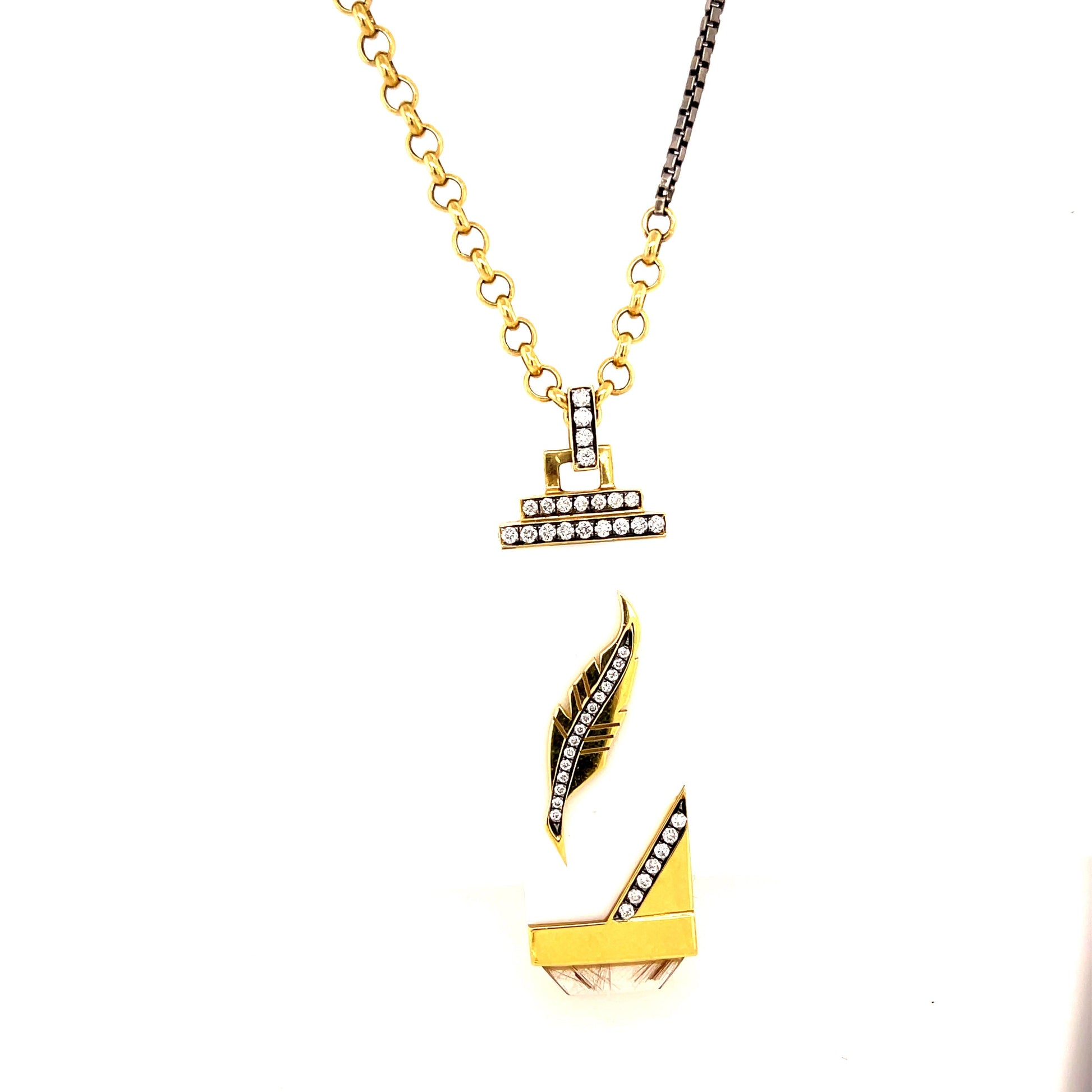 Gemstone Feather Tablet Necklace Gemstone Feather Tablet Necklace Sorellina Sorellina  Squash Blossom Vail