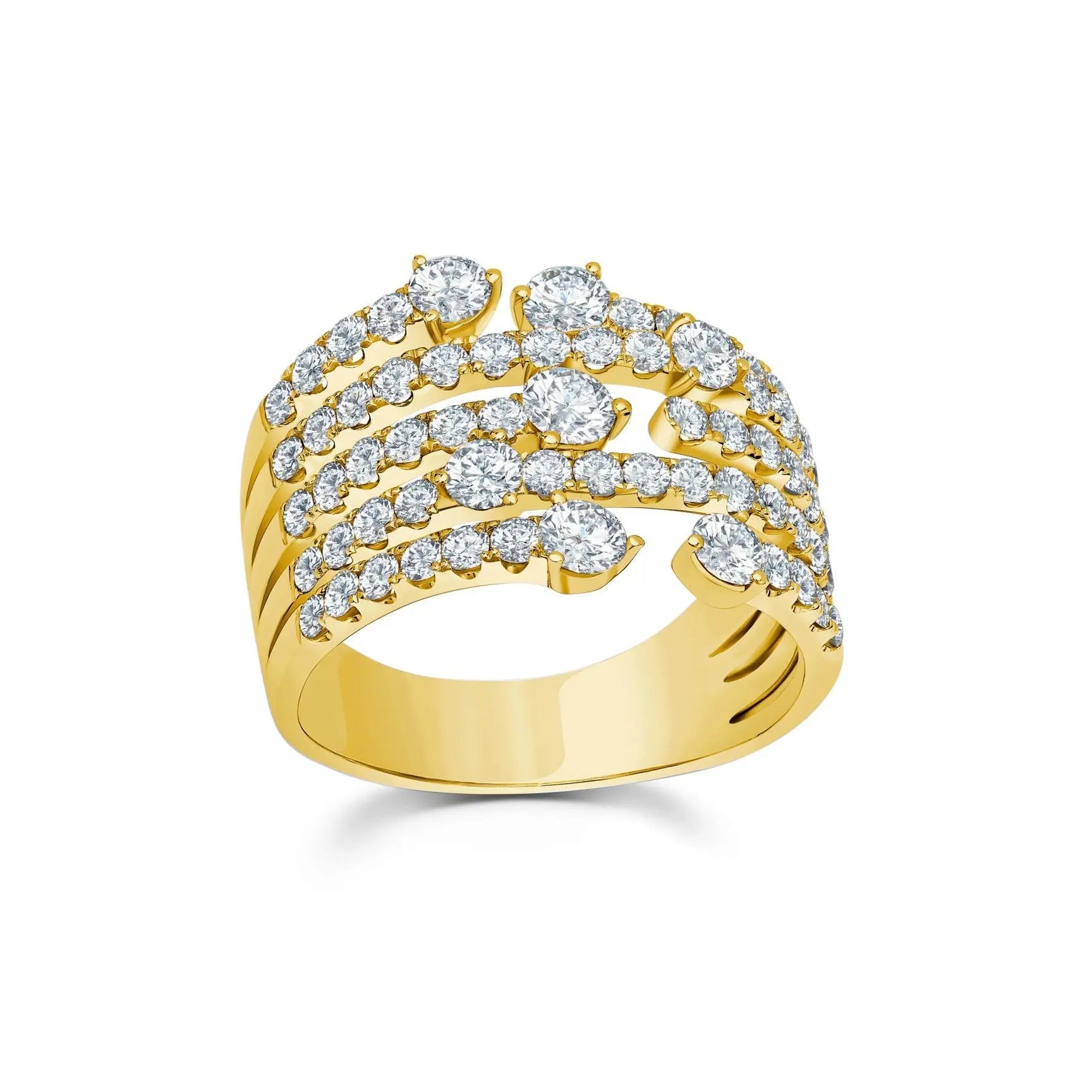 18K yellow gold with 2.09 carats of brilliant white diamonds  Details:   Gemstone:  2.09 Carats of G-H Color White Diamonds Metal: 18K Gold, 7.11 Grams Sizing:  Resizable  Ring Size 7  If you need a different size, please email shop@sbvail.com  Designed by Graziela Gems