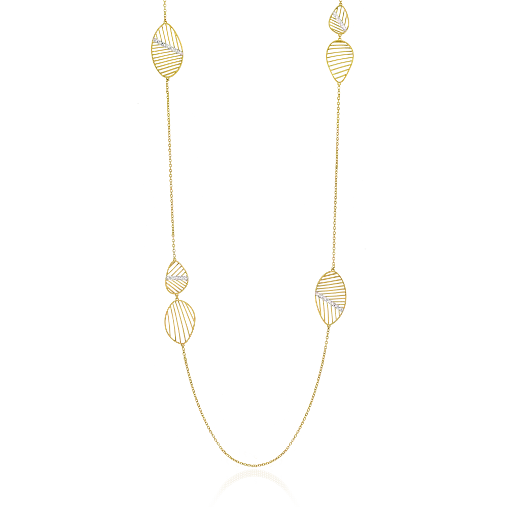 Station necklace in 18K yellow gold with .15 cttw diamonds.   Details:  Approximate length: 1000 mm Approx. gold weight: 12.10 g 36 round brilliant-cut VS G diamonds totalling 0.15 ct Designed by Luisa Rosas and made in Portugal