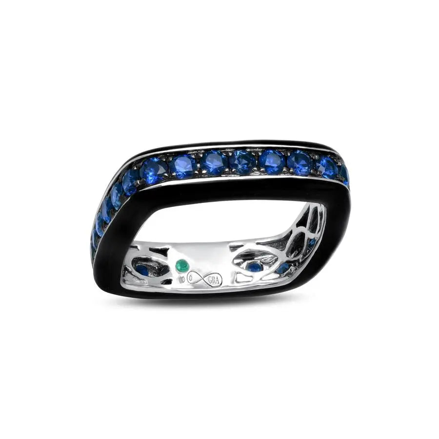 blue sapphire and black enamel ring. designed.by graziela gems 