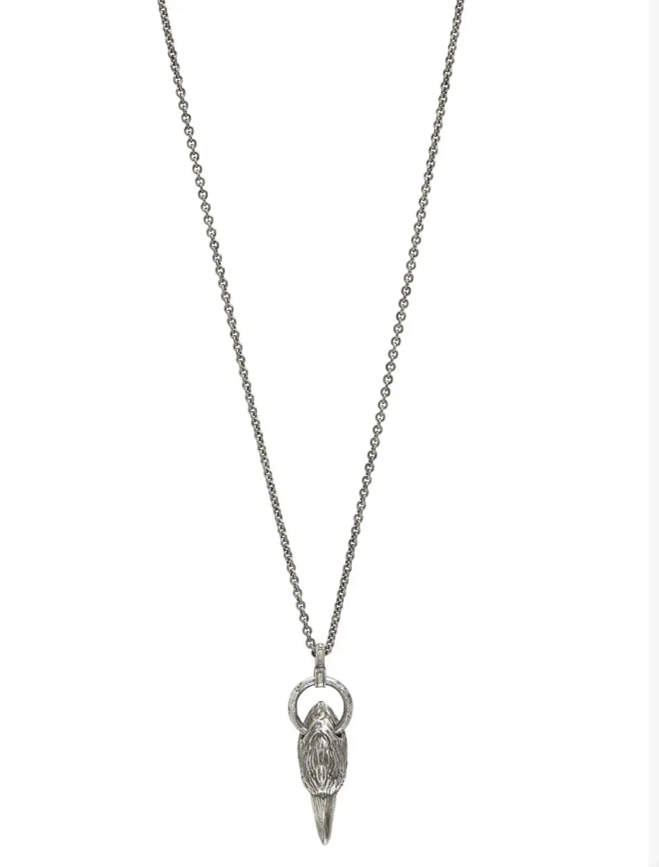 Sterling Silver Pendant Necklace, Raven Head, from the Raven Collection, Black Round Black Diamond  Length: 24.25 inches  Width: 17.5mm  Pendant: 55x17.5mm  Weight: Black Diamond 0.064ct  Designed by John Varvatos