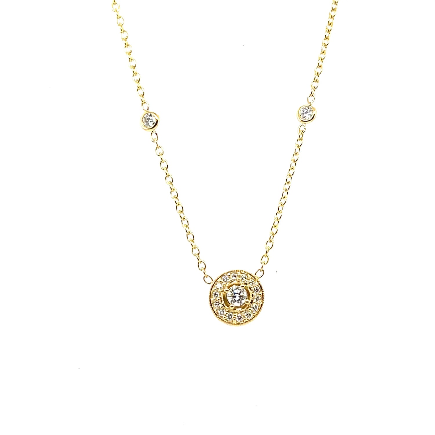 18K yellow gold medium Pave Round Diamond .36ct Engraved Pendant  Length: 18 inches  Designed by Penny Preville