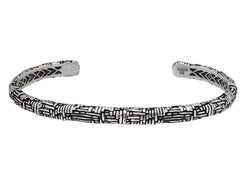 Artisan Sterling Silver Cuff Bracelet, Woven Texture, with No Stone - Squash Blossom Vail
