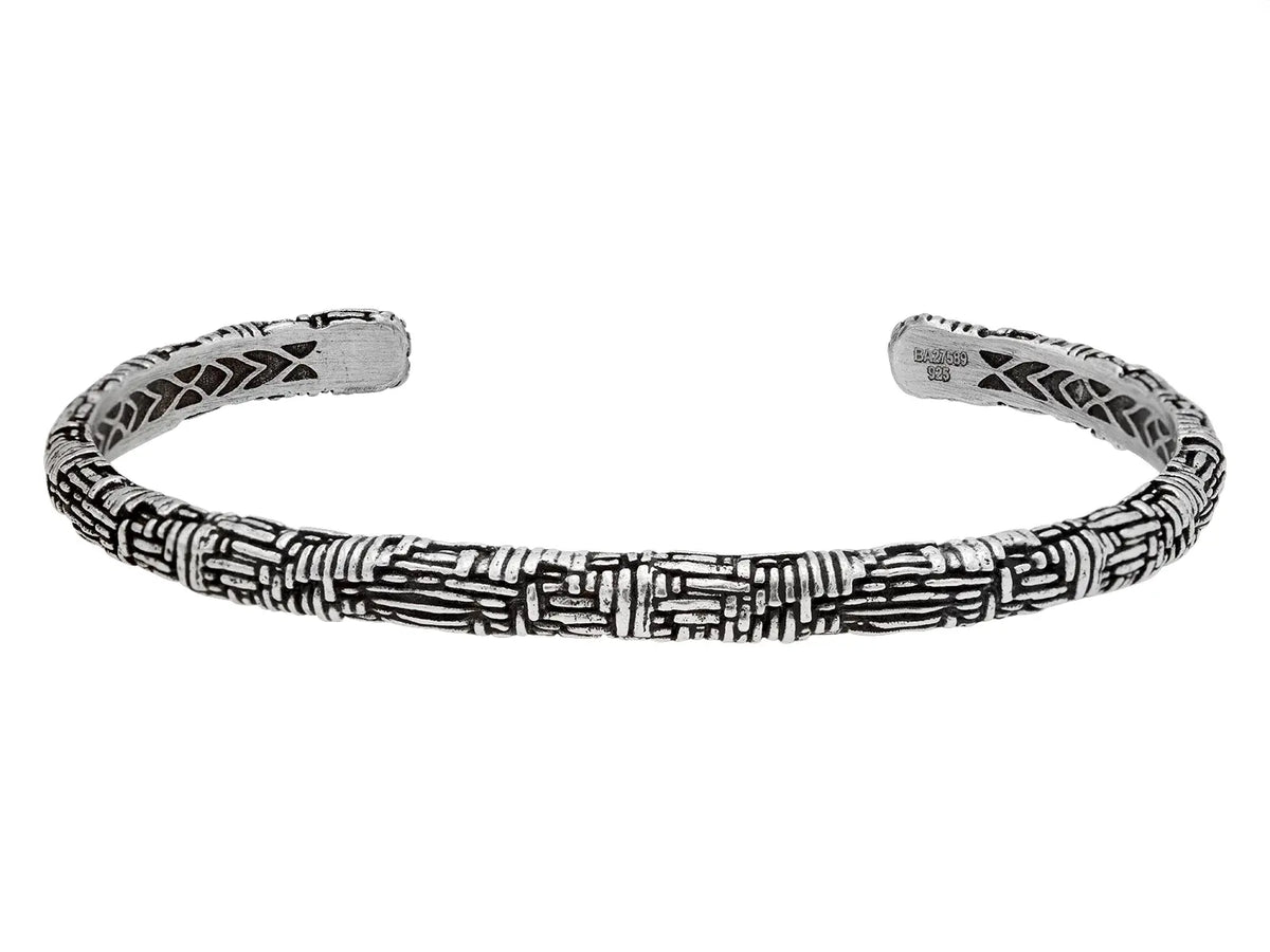 Artisan Sterling Silver Cuff Bracelet, Woven Texture, with No Stone - Squash Blossom Vail
