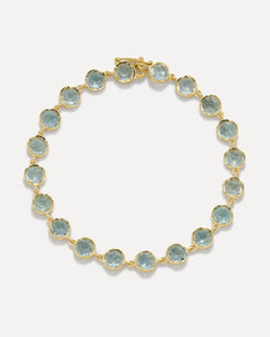 18k yellow gold with faceted aquamarines.   Fine aquamarine 7 inches in length Designed and handmade in Los Angeles