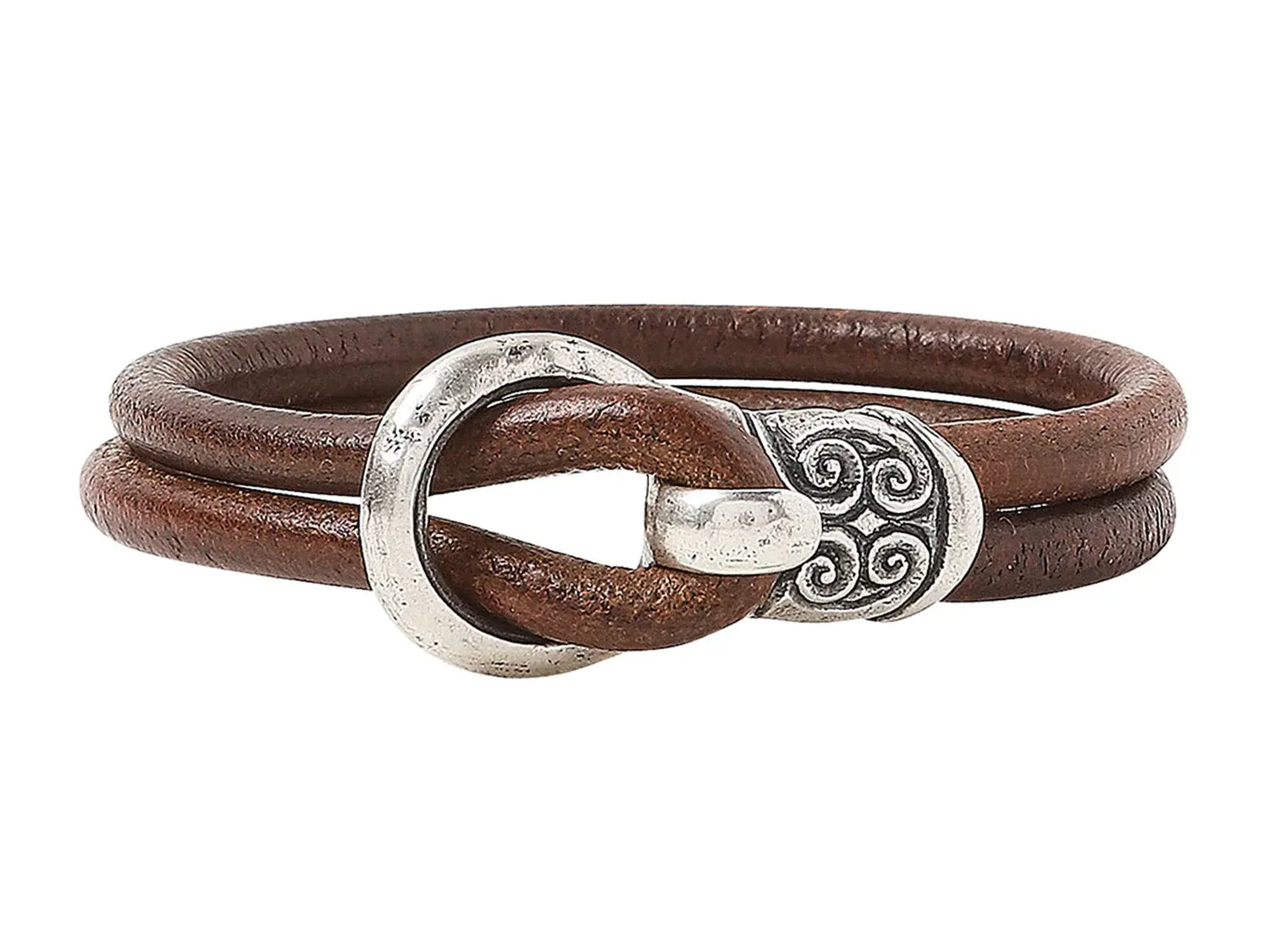 John Varvatos Leather Sterling Silver Buckle Bracelet, Large, with No Stone - Squash Blossom Vail