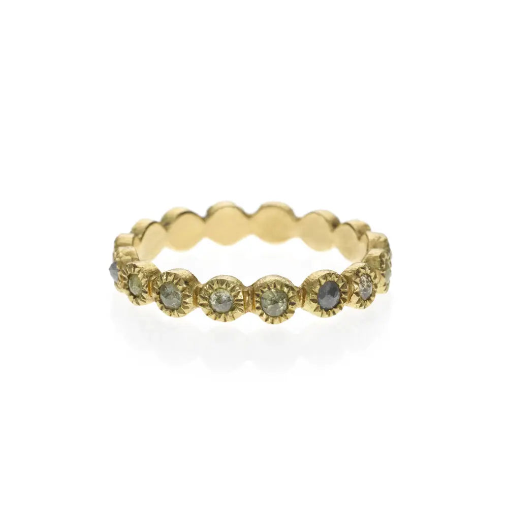 18ky gold with rose cut diamonds eternity band18K yellow gold with rose cut diamonds (1.40ct) eternity band featuring sixteen natural rose cut diamonds weighing 2.08ctw.  Total Diamond (~2.08ct.)  Ring Size: 6.5  If you need a different size, please email shop@sbvail.com  Designed by Todd Reed