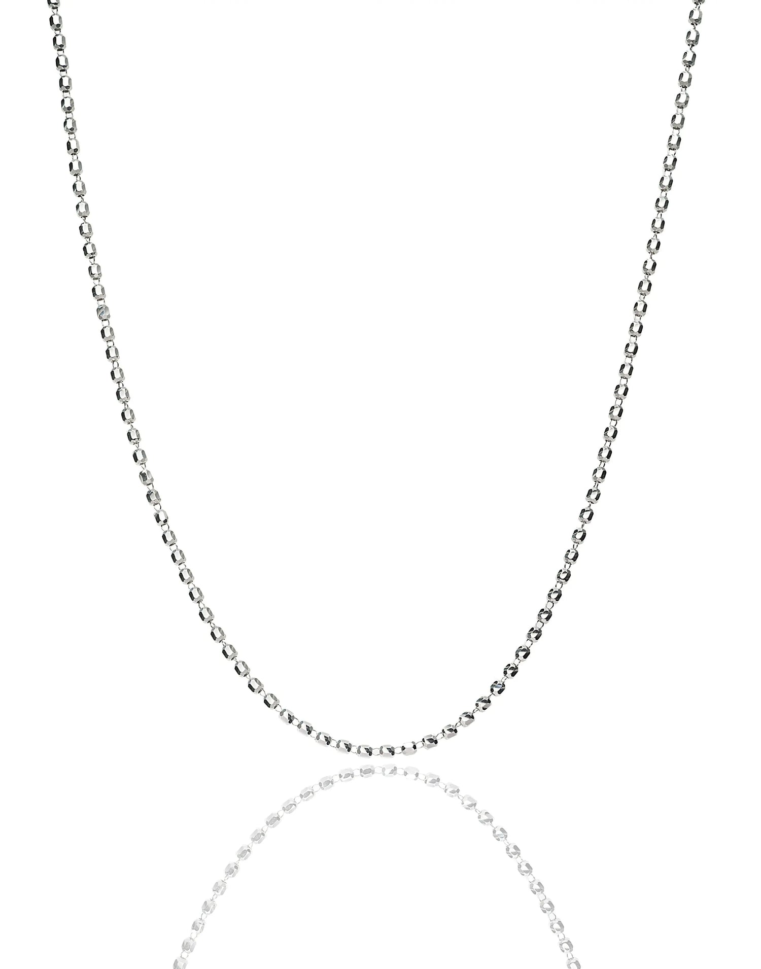 Simply put, the Radiance necklace exudes elegance in a classic style and diamond-like sparkle. Its made from shimmering platinum beads, so its beautiful sparkle is inherent. The 16-18" length lays beautifully across the décolleté as an effortlessly sophisticated everyday piece.     Product Details:    Platinum Spring Ring Clasp 16-18 Inches (Adjustable)