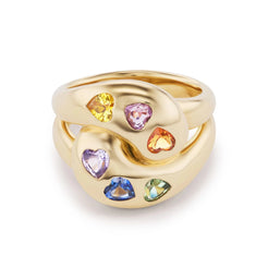 Brent Neale Knot Ring with Heart Shape Rainbow Sapphires - Squash Blossom Vail
