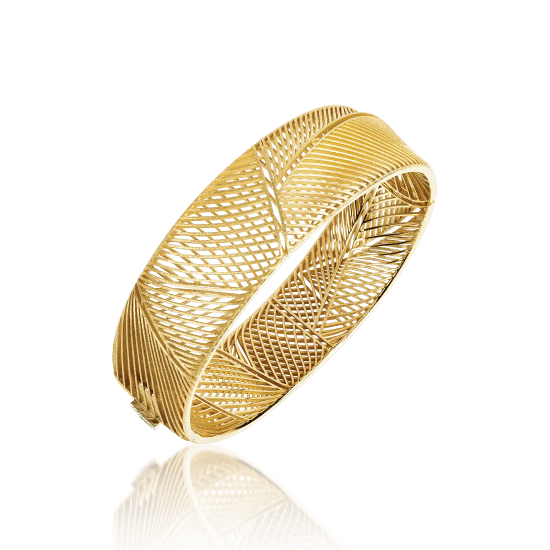 Narrow bracelet in 18k yellow gold with 18k white gold clasp diamonds.   Details:  Approximate width: 19.7 mm. Approx. gold weight: 38.50 g Diamonds: 0.02 ct round brilliant-cut VS G/H Designed by Luisa Rosas and made in Portugal