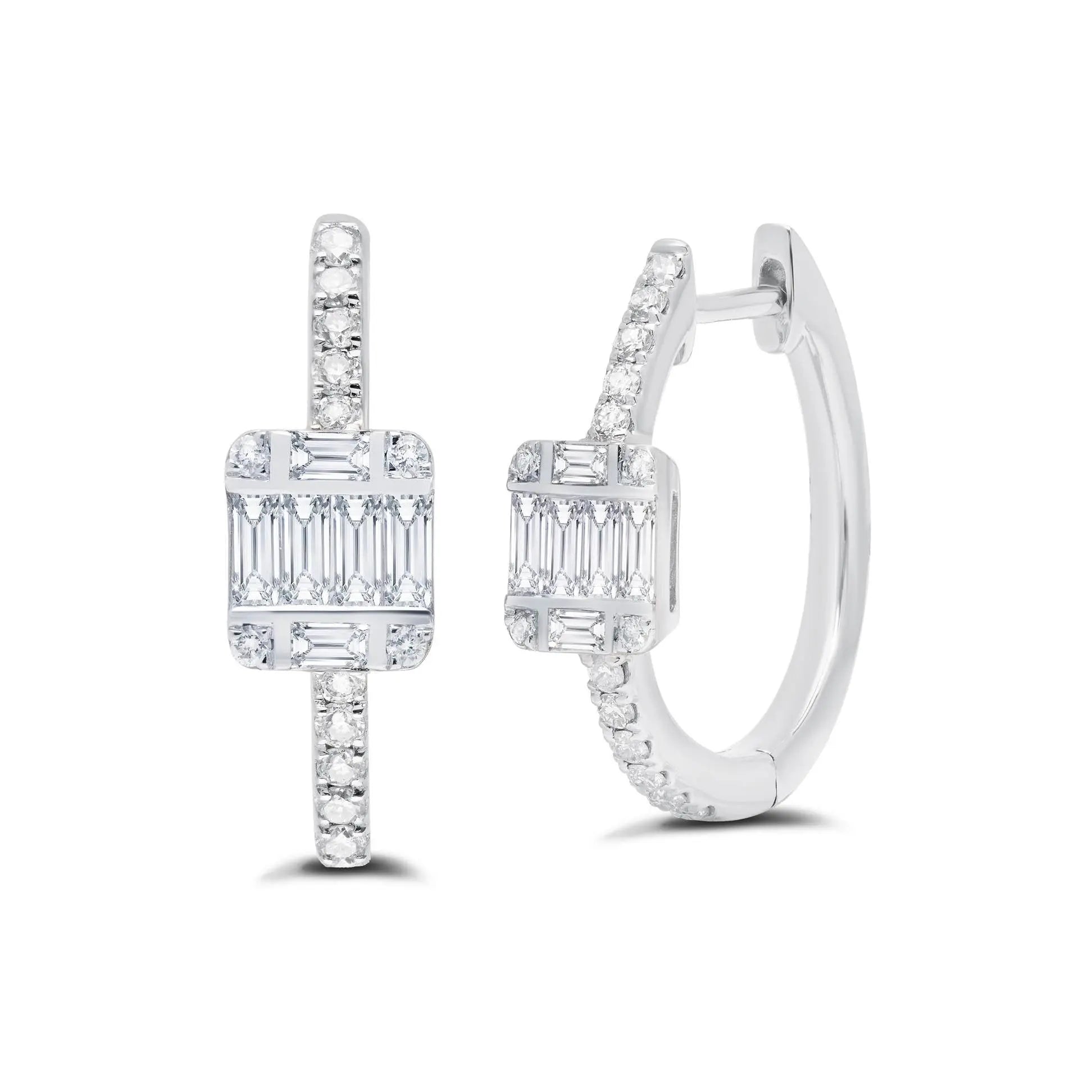 White Ascension Huggie Diamond Earrings  Details:  .39 Carats of G-H Color  Post & Latch Back If an item is out of stock, please allow 4-6 weeks for delivery