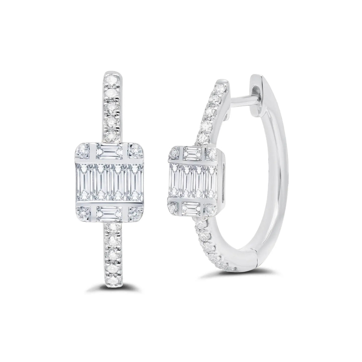 White Ascension Huggie Diamond Earrings  Details:  .39 Carats of G-H Color  Post &amp; Latch Back If an item is out of stock, please allow 4-6 weeks for delivery